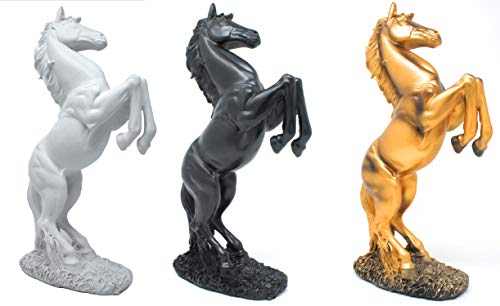 Good Buy Gifts Playful Horse Statue - Resin Standing Fighting Horse Sculpture - Bronze Black White Color- Mustang Stallion Statues - 12.5 Inch Tall (White)