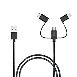 3 in 1 Lightning Cable, USB C Cable, iHaper Charging Cable[Apple MFi Certified] and Sync 1m with Nylon Braided and Kevlar, High Speed Sync and Quick Charge for iPhone, Android, Samsung