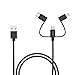 3 in 1 Lightning Cable, Micro USB Cable, USB C Cable, iHaper [Apple MFi Certified] Charge and Sync Cable 1 m with Nylon Braided and Kevlar, High Speed Sync and Quick Charge for iPhone, Android, Black