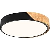 Vikaey Modern LED Ceiling Light, Minimalist Wood Flush Mount Ceiling Light Fixture, 4000K Not Dimmable, Circle Lighting Lamp 