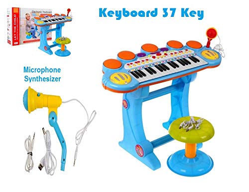 O.B Toys&Gift Musical Instrument Piano Toy 37-Key Kids Electronic Keyboard Organ w/ Stool , Microphone , Record & Playback Custom - Electronic Piano Toy for Kids & Toddler (Blue) - Thumbnail 7