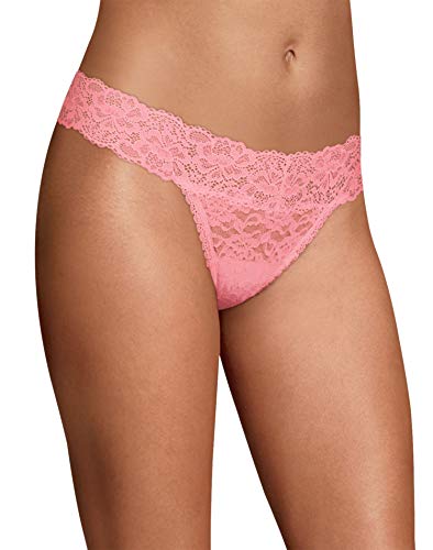 Maidenform Women's Comfort Devotion Lace Thong, Guava Shell Pink Shimmer, 8