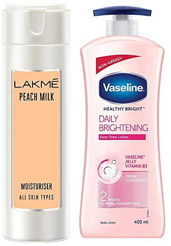 Lakme Peach Milk Moisturizer Body Lotion 200 ml & Vaseline Healthy Bright Daily Brightening Body Lotion, 400 ml