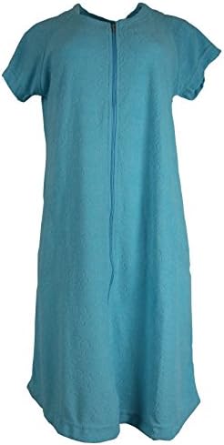 Women's Cotton Terry Zippered Bathrobe Cover-up with Pockets (X-Large, Blue)