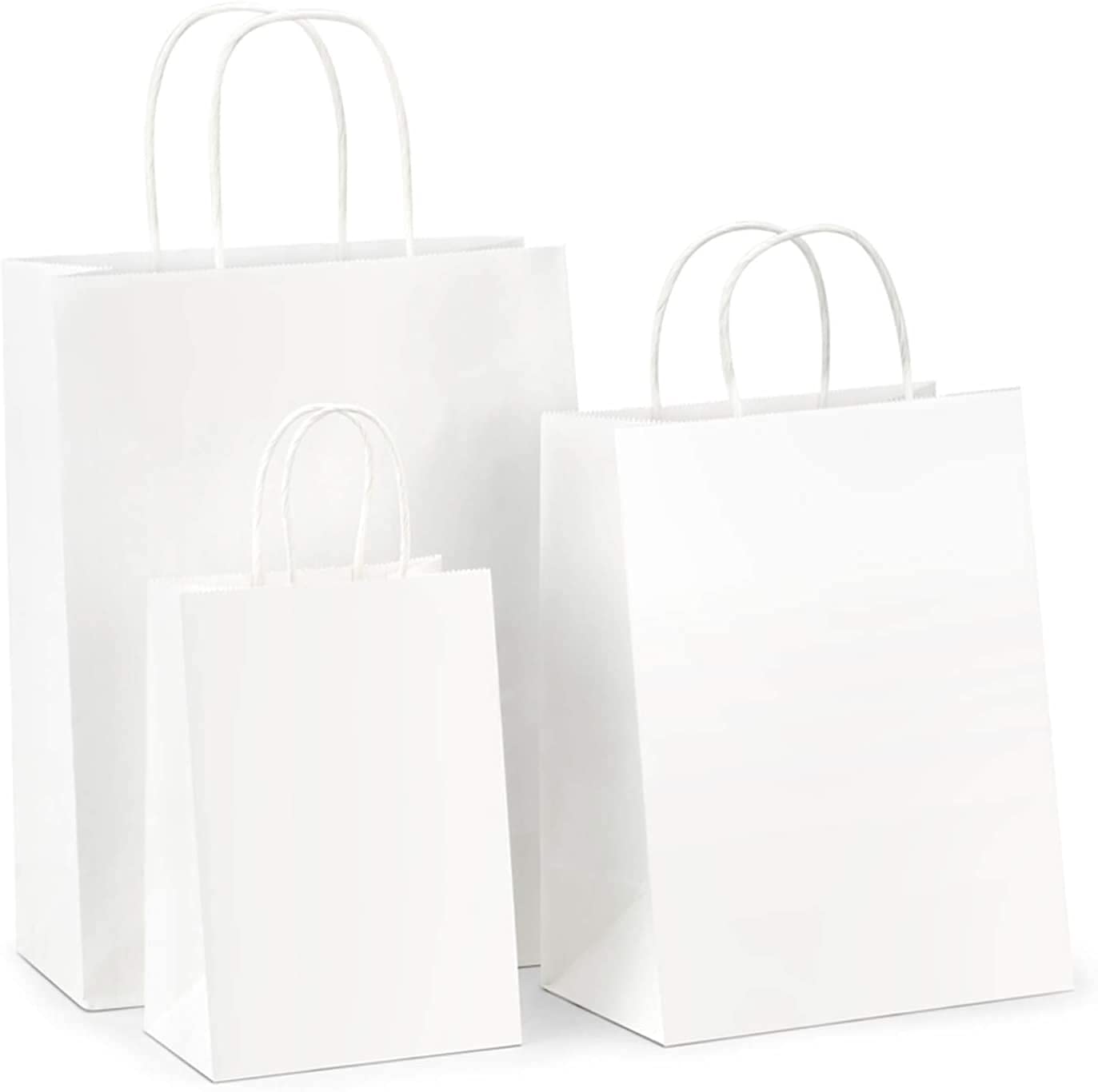HRUISE White Paper Gift Bags 30Pcs, Small + Medium +Large Paper Bags with Handles, 130GMS Kraft PaperBags Set for Valentine's Day Wedding Shopping Party Birthday Merchandise Grocery - 10pcs Each Size