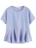 SheIn Women's Loose Ruffle Hem Peplum Short Sleeve Blouse Top