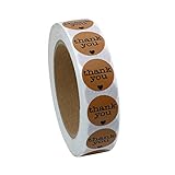 Hybsk(TM) 1 Inch Round Natural Paper Thank You Stickers with Heart Adhesive Label 1,000 Per Roll (1 roll)