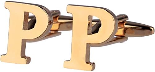 Pair Men's Shirt Cufflinks Alphabet Letter P Golden French Cuff Links by Aienid
