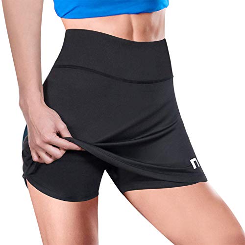 Tennis Skirt with Pockets for Women - Workout, Golf Skort with Build-in Shorts Black