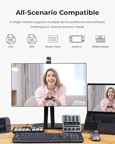 OBSBOT Tiny 3 Lite AI-Powered Spatial Audio 4K Webcam - Compact AI Tracking PTZ Camera with 1/2" Sensor, Tri-Mic, Voice Control, 120FPS, HDR, Webcam for PC, Mac, Laptop, Streaming, Meeting, Switch 2