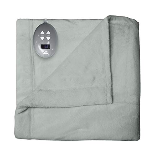 SoftHeat by Perfect Fit | Luxurious Velvet Plush Heated Electric Warming Blanket with Safe & Warm Low-Voltage Technology (Queen, Seaside Blue)