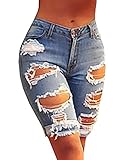 Ofenbuy Women's Destroyed Holes Mid Rise Stretchy Shorts Denim Jeans