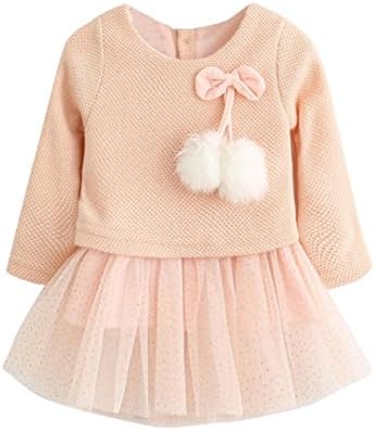 Anxinke Baby Toddler Girls Knitted Long Sleeve Bow Tutu Dress for 0-24 Months (6-12 Months, Pink)
