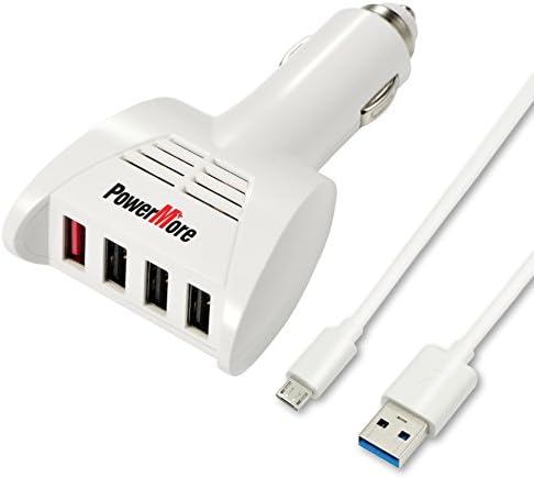 Quick Car Charger QC3.0 40W PowerMore 4 USB Port Fast Charge [QC2.0 Compatible]For Note5, S6 S7 Edge,iPhone, iPad, LG G4 [1M Low Resistance Micro B Cable]