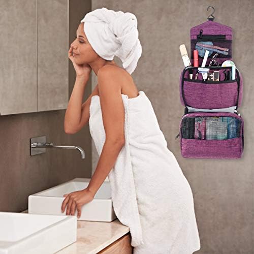 Toiletry Bag, Hizek Makeup Bag Organizer Waterproof Hanging Travel Toiletry Bags for Women with 4 Compartments & 1 Sturdy Hook, Portable Folding Travel Bag for Toiletries (Fuchsia) 2 Toiletry Bag, Hizek Makeup Bag Organizer Waterproof Hanging Travel Toiletry Bags for Women with 4 Compartments & 1 Sturdy Hook, Portable Folding Travel Bag for Toiletries (Fuchsia)