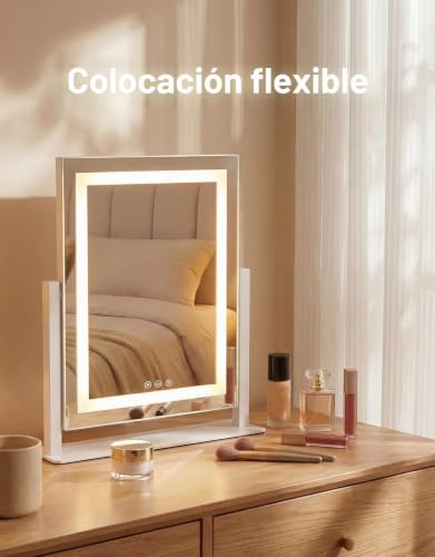 Mursche Lighted Makeup Mirror, Hollywood Mirror, 25 x 30 cm, LED, Vanity Mirror, Small Makeup Mirror with Light, Tabletop Mirror, 3 Modes, Tabletop Makeup Mirror