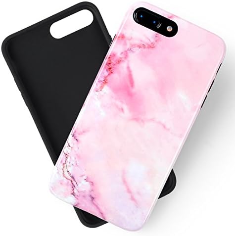 iPhone 7 Plus Case for Women Marble iPhone 8 Plus Case Girly Slim Clear Glossy Flexible Rubber Silicone Soft TPU Anti Scratch Protective Phone Cases for iPhone 8 Plus (2017)/iPhone 7 Plus (2016)[Pink]