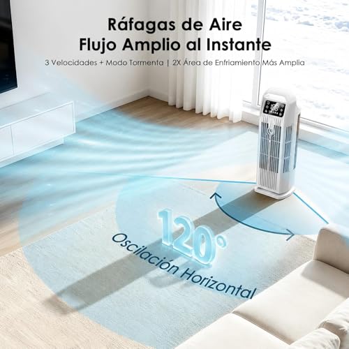 Portable Air Conditioner with Remote Control, 5 in 1 Water Fan, 1.2L Evaporative Climate Control, Storm Button 7 m/s, 120° Oscillation, 12 Hour Timer, Low Consumption (Polar White)