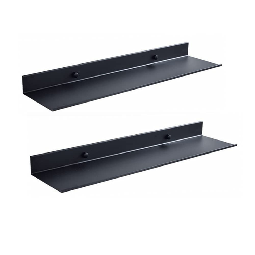 AJINGELA Wall Mounted Floating Metal Shelves Ledge,Black Bathroom Shelf Wall Mount Shelving Space Saving Rustproof Extra Strong Floating Shelves Storage Rack(40cm,Set of 2pcs)