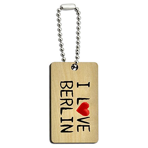 I Love Berlin Written on Paper Wood Wooden Rectangle Key Chain