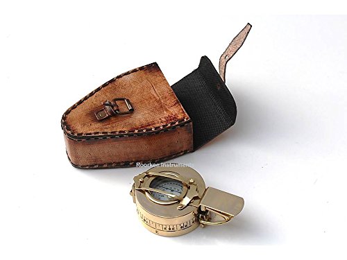 Roorkee Instruments India Solid Brass Prismatic Compass with Leather Case