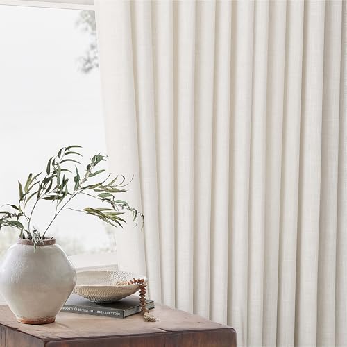 Pinch Pleated Linen Curtains 96 Inches Long for Living Room 2 Panel Set Cream Ivory Light Filtering Pinch Pleat Hooks Rings Back Tab Neutral Boho Farmhouse 96 Inch Curtain Drapes for Bedroom Window
