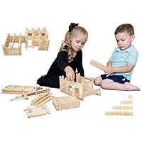 Freedom Logs Wood Toy Building Blocks Set - Best Educational Wooden Construction Play Kit for Boys, Girls, and Kids Age 3+ Includes 75 Block Pieces That Link Learning and Creativity