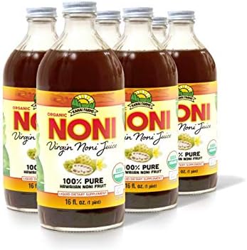 Virgin Noni Juice - 100% Pure Organic Hawaiian Noni Juice - 4 Pack of 16oz Glass Bottles