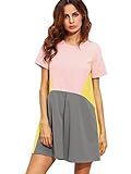 SheIn Women's Cute Short Sleeve Pockets Color Block Casual Swing Tunic Dress