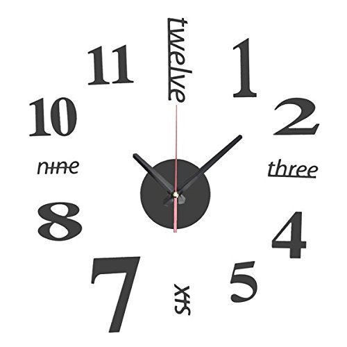 EsportsMJJ DIY Mini Modern Art Mirror Wall Clock 3D Sticker Design Home Office Room Decor -Black