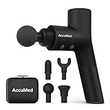 AccuMed Massage Gun - Heavy Duty Ultra Quiet and Super Powerful Gun Massager - Deep Tissue Percussion Massager - Handheld Cordless Back Massage Gun - 4 Interchangeable Massage Heads and Travel Case