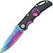 Elk Ridge - Outdoors Folding knife - 3.75-in Rainbow Stainless Steel Blade, Rainbow Stainless Steel Handle with Black Aluminum Overlay, Pocket Clip - EDEC, Hunting, Camping, Survival - ER-134RB, One Size