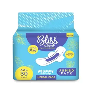 Bliss Natural Organic Sanitary Pads For Women | Rash-Free Sanitary Pads | Heavy Flow Pad | Jumbo Pack | Size - XXL | Pack Of 30 Pads | Whole Night Protection