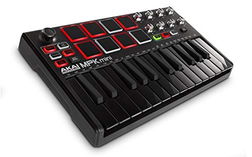 Akai Professional MPK MINI MK2 MKII | 25-Key Ultra-Portable USB MIDI Drum Pad & Keyboard Controller (Black) + 4-Port USB 2.0 Hub + High Speed USB Extension Cable + Clean Cloth