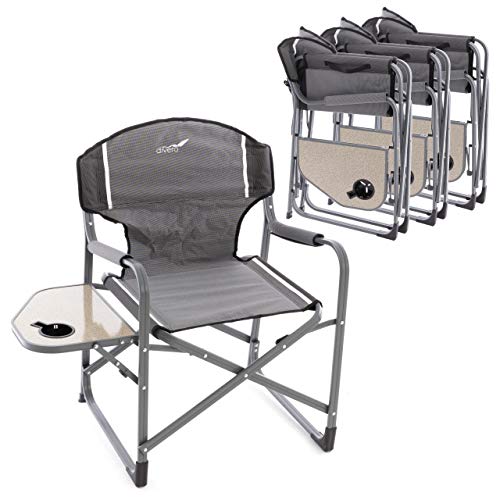 Divero 4er Set Angelstuhl Regiestuhl Campingstuhl mit Getränkehalter Ablage â Polyester Aluminium â Farbe: Rahmen hellgrau - Bespannung grau