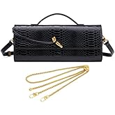 Crocodile Clutch Purses for Women w/ 2 Style Strap Woven Bag Suede Purse Snake Skin Leather Evening Clutch Top-handle Handbag
