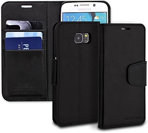 Galaxy S6 Edge Case, ModeBlu [Classic Diary Series] [Black] Wallet Case ID Credit Card Cash Slots Premium Synthetic Leather [Stand View] for Samsung Galaxy S6 Edge