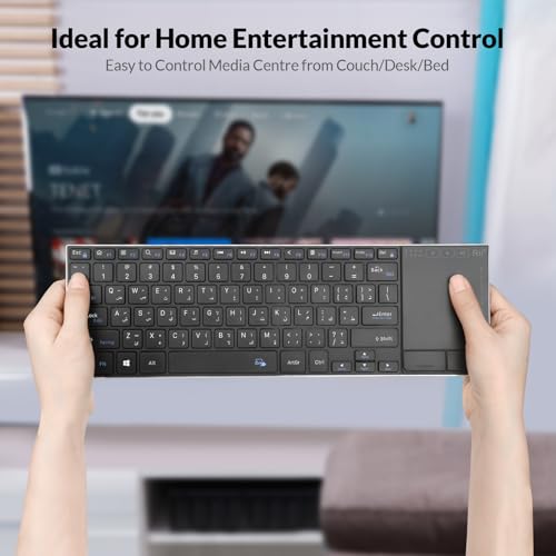Rii Wireless Keyboard with Trackpad,Dual Mode Bluetooth Keyboard&Wireless Keyboard with Touchpad,Rechargeable Stainless Steel Ultra Slim (BT+2.4G)[Arabic layout]