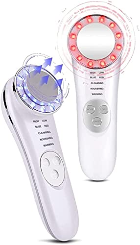 Ultrasonic Face Massager,Red Blue Light Therapy Toning Devices for Anti-Aging Anti-wrinkles Skin Rejuvenation (white)
