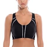 SYROKAN Women's High Impact Wire Free Full Supportive Racerback Pro Sports Bra Black 36DD