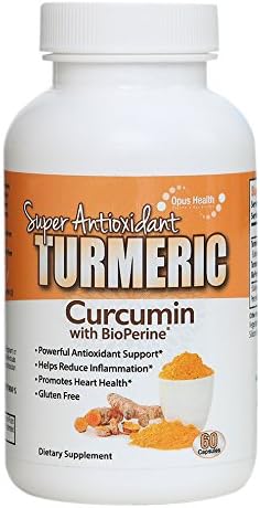 Opus Health Turmeric Super Antioxidant Curcumin with 5mg BioPerine Black Pepper Extract - Gluten Free Supplement Reduces Inflammation, Promotes Heart Health - 60 Veggie Capsules