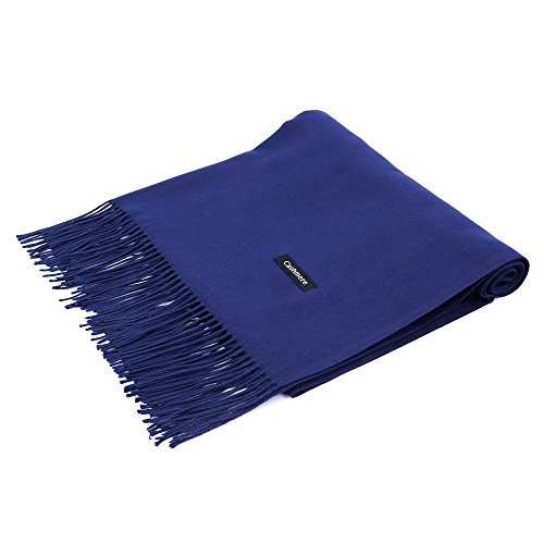 Womens Pashmina Shawl Wrap Scarf - Ohayomi Solid Color Cashmere Stole Extra Large 78"x28" (Navy)
