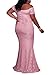 Elapsy Womens Elegant Plus Size Off Shoulder Strapless High Slit Floral Bridesmaid Party Club Long Cocktail Maxi Dress Party Gown Pink XXX-Large