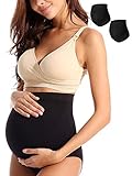 HOFISH Women's Maternity Over Bump Briefs Antibacterial Crotch Lining Black 2 Pack Medium