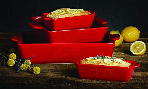 Mason Craft & More Ceramic Bakeware Collection- Rectangular, Square, Casserole, Lasagna, Baking, Roasting- 4 Piece Red Ceramic Bakeware Set