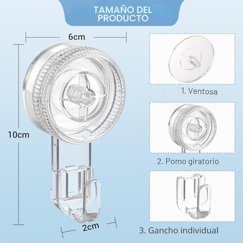 Luxear Ganchos Ventosa de Baño para Toallas 6 Piezas Colgador Ventosa para Toallas Albornoz, Perchero Ventosa Giratorio, Percha Ventosa Resistentes para Cocina Baño Pared Azulejos Vidrio, Transparente | Rotating Suction Cup Hanger for Towels, Bathrobe, Heavy Duty Hanger for Kitchen Bathroom Wall Tiles Glass, Transparent