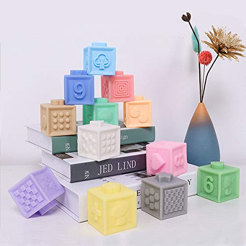 Livoty 12Pcs /6Pcs Children Soft Rubber Building Blocks Polygonal Shape with Sound Squeeze Blocks Ball Education Toys (12PCS)