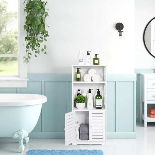 Tiasott Bathroom Floor Storage Cabinet,Bathroom Storage Furniture Home Organizer Shelf Rack Waterproof Bathroom Cabinet,Free Standing Cabinet with Shelf,Corner Cabinet,30 x 22 x 75cm,White.