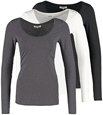 Zalando Women's Long Sleeve T-Shirt with Scoop Neck Detail Pack of 3