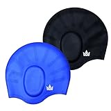 The Friendly Swede Silicone Long Hair Swim Caps (2 Pack) (Blue + Black)